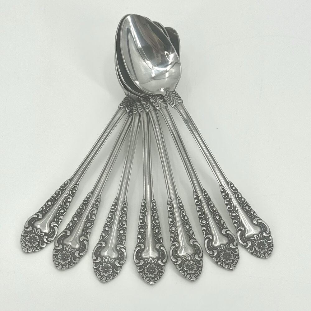 Voisin (Stainless)by CONTINENTAL SILVER Lot of 7 Teaspoons Floral MCM 6 3/8 inch